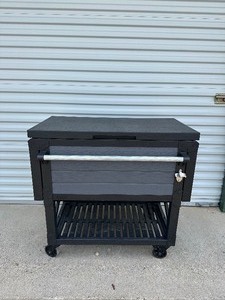 lot 12 image: Keter Portable Outdoor Patio Cooler Ice Chest, Insulated Beverage Party Bar Cart Table - Minor Plastic Damage