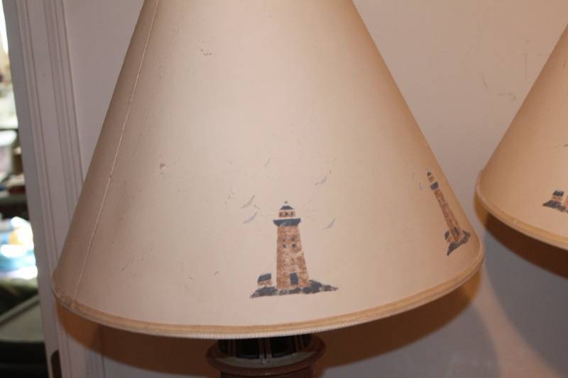 lot 75 image: Pair of Lighthouse Themed Table Lamps with Nautical Buoys