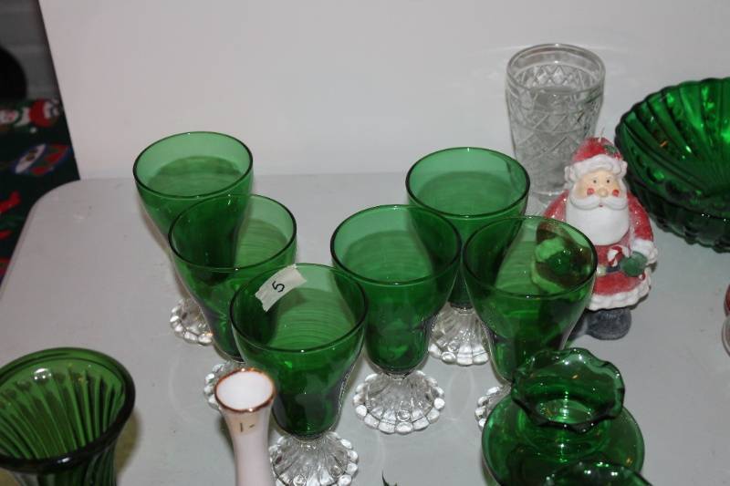 lot 82 image: Collection of Green Glassware and Festive Decor