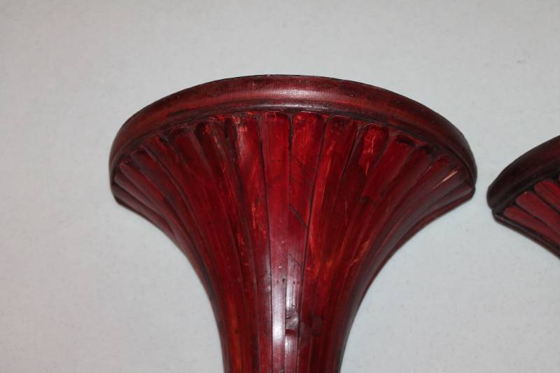 lot 99 image: Pair of Vintage Red Wooden Wall Sconces
