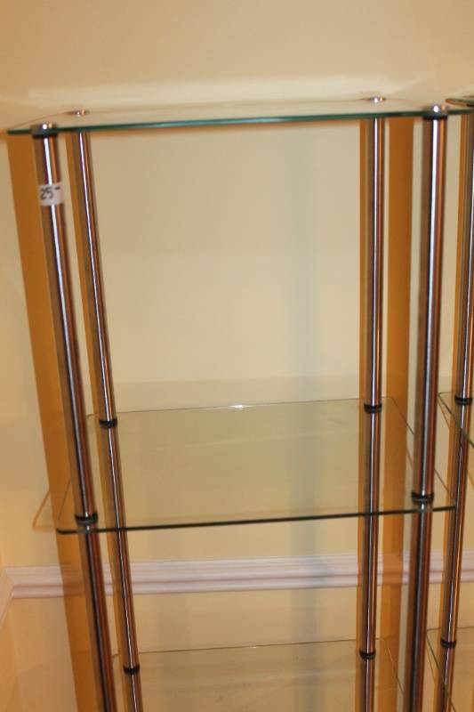 lot 109 image: Set of 2 Glass and Metal Frame Shelves