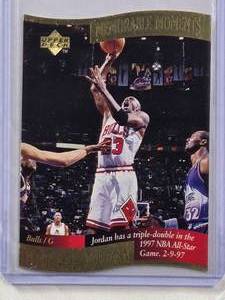 lot 764 image: Michael Jordan 1997 Die Cut Upper Deck Memorable Moments 1 of 10 Triple-Double Card - Chicago Bulls
