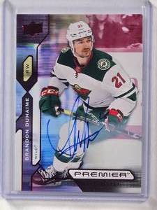 lot 845 image: Brandon Duhaime Rookie On Card Auto 2020-21 Upper Deck Premier Red SP #142 - Minnesota Wild