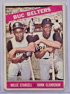 lot 686 image: Buc Belters 1966 Topps #99 Willie Stargell, Donn Clendenon Vintage Baseball Card