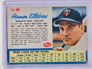 lot 699 image: Harmon Killebrew 1962 Post Cereal #85