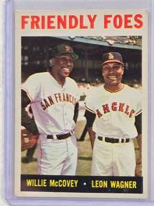 lot 710 image: 1964 Friendly Foes Willie McCovey & Leon Wagner Topps #41 Vintage Baseball Card