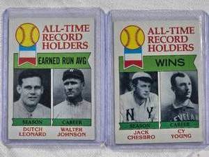 lot 721 image: Lot of 2 All-Time Record Holders Wins 1979 Topps #416, All-Time Record Holders Earned Run Avg #418
