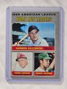 lot 722 image: 1969 American League Home Run Leaders Harmon Killebrew, Frank Howard, Reggie Jackson Topps #66 Vintage Baseball Card