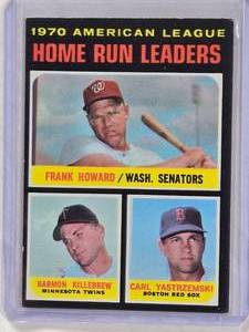 lot 725 image: 1970 American League Home Run Leaders Frank Howard, Harmon Killebrew, Carl Yastrzemski Topps #65 Vintage Baseball Card