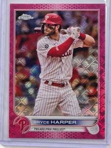 lot 629 image: Bryce Harper Numbered 15199 - 2022 Topps Chrome Pink Logoman Refractor #18 MLB Mega