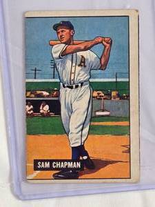 lot 21 image: Sam Chapman 1951 Bowman #9 - Philadelphia Athletics - Vintage Card of Baseball