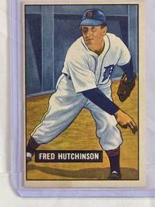 lot 23 image: Fred Hutchinson 1951 Bowman #141 - Detroit Tigers Vintage Baseball Card