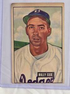 lot 29 image: Billy Cox 1951 Bowman #224 - Brooklyn Dodgers Vintage Baseball Card