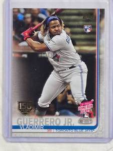 lot 56 image: Vladimir Guerrero Jr. Rookie 2019 Topps #US272 T-Mobile Home Run Derby, 150 Years Stamp - Toronto Blue Jays