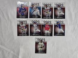 lot 75 image: Lot of 9 Topps 2023 Greatest Hits Inserts - Royce Lewis, Luis Arraez, James Outman, Mookie Betts (3), Ronald Acuna Jr (2), Matt Olson,