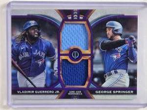lot 79 image: Vladimir Guerrero Jr. & George Springer 2023 Topps Tribute Dual Relic Card #DR-GJS 1950 - Toronto Blue Jays