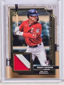 lot 80 image: Brent Rooker Rookie 2021 Topps Museum Collection 3 Color Patch #MMR-BR, Numbered 1025 - Minnesota Twins