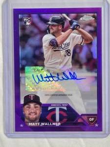lot 84 image: Matt Walner Rookie Auto 2023 Topps Chrome Purple Refractor #AC-MW, Numbered 108250 - Minnesota Twins