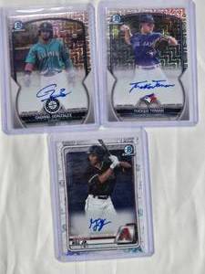 lot 85 image: Lot of 3 Bowman Chrome Mojo Auto Cards - Glenallen Hill Jr, Gabriel Gonzalez, Tucker Toman