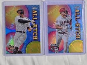 lot 93 image: Lot of 2 Topps Chrome All Etch Refractors - Aaron Judge #CAE-6 & Mike Trout #CAE-2
