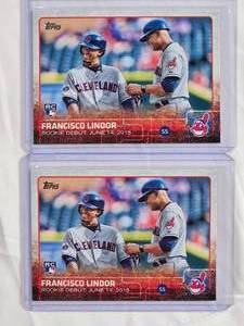 lot 96 image: Lot of 2 Francisco Lindor 2015 Rookie Debut Topps US286 Update Series - Cleveland Indians