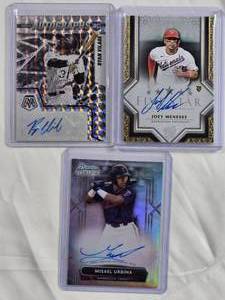lot 97 image: Lot of 3 Autos - Misael Urbina Bowman Sterling Numbered 163150, Ryan Vilade Rookie Auto, Joey Meneses Five Star Auto