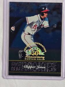 lot 118 image: Chipper Jones Rare Insert 1992 Leaf Fractal Foundation 50th Anniversary Curtain Calls #153, Numbered 34483999