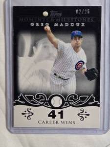 lot 127 image: Greg Maddux 2008 Topps Moments & Milestones 41 Career Wins #8, Numbered 225 - Chicago Cubs