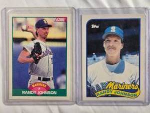 lot 128 image: Lot of 2 Randy Johnson Rookie Cards 1989 Score #77T & 1989 Topps #57T