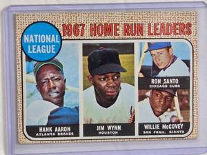 lot 145 image: 1967 Topps National League Home Run Leaders #5 Hank Aaron, Jim Wynn, Willie McCovey Vintage Baseball Card