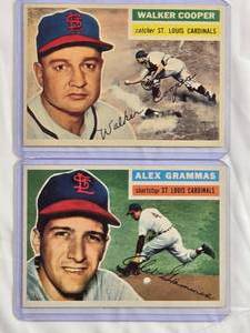 lot 147 image: Lot of 2 1956 Topps Walker Cooper #273 & Alex Grammas #37 - Vintage St. Louis Cardinals Lot