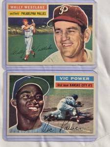 lot 148 image: Lot of 2 Topps 1956 Vic Power #67 & Wally Westlake #81 Vintage Baseball Cards