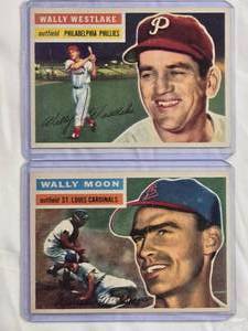 lot 149 image: Lot of 2 1956 Topps Wally Moon #55 & Wally Westlake #81 Vintage Baseball Cards