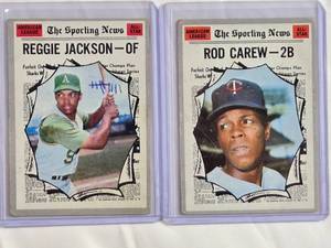 lot 154 image: Lot of 2 1970 Topps The Sporting News Reggie Jackson #459 & Rod Carew #453 Vintage Baseball Cards