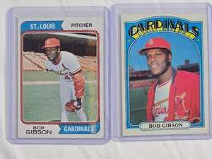 lot 171 image: Lot of 2 Bob Gibson 1972 Topps #130 & 1974 Topps #350 - St. Lous Cardinals Vintage Baseball Cards