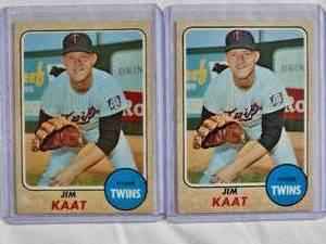 lot 172 image: Lot of 2 Jim Kaat 1968 Topps #450 - Minnesota Twins Vintage Baseball Card