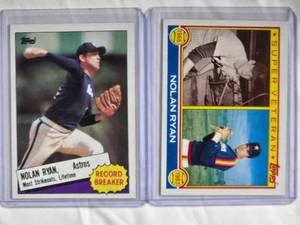 lot 192 image: Lot of 2 Nolan Ryan 1983 Topps Super Veteran #361 & 1985 Topps Record Breaker #7