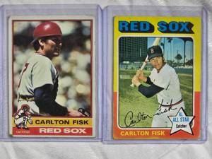 lot 199 image: Lot of 2 Carlton Fisk 1975 Topps #80 & 1976 Topps #365 Vintage Baseball Cards