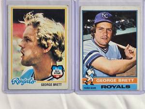 lot 202 image: Lot of 2 George Brett 1978 Topps #100 & 1976 Topps #19 - Kansas City Royals