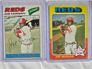lot 204 image: Lot of 2 Joe Morgan 1975 Topps #180 & 1977 Topps #100 - Cincinnati Reds