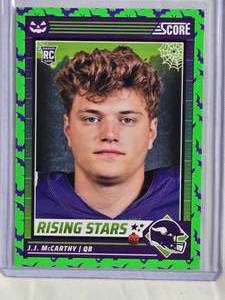 lot 233 image: J.J. McCarthy Rookie 2024 Panini  Rising Stars Halloween SP #19 - Minnesota Vikings