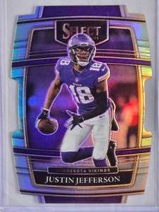 lot 240 image: Justin Jefferson 2021 Panini Select Concourse Silver Die Cut #23 Prizm - Minnesota Vikings