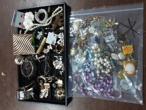 lot 3 image: Contents On The Tray & Large Bag Of Assorted Jewelry