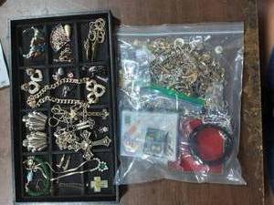 lot 6 image: Contents On The Tray & Large Bag Of Assorted Jewelry