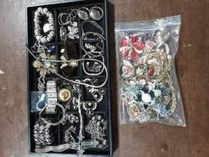 lot 10 image: Contents On The Tray & Large Bag Of Assorted Jewelry