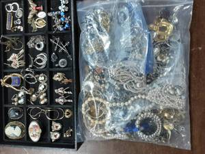 lot 12 image: Contents On The Tray & Large Bag Of Assorted Jewelry