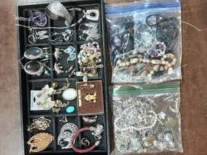 lot 13 image: Contents On The Tray & Large Bag Of Assorted Jewelry
