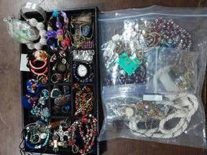 lot 15 image: Contents On The Tray & Large Bag Of Assorted Jewelry