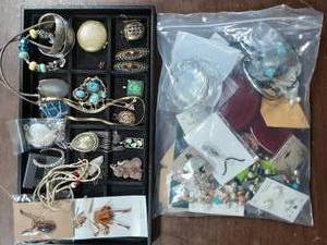 lot 19 image: Contents On The Tray & Large Bag Of Assorted Jewelry