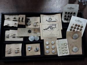 lot 63 image: Lot Of Victorian Carded Cuff Links, Crest Tie Chain, Snaps